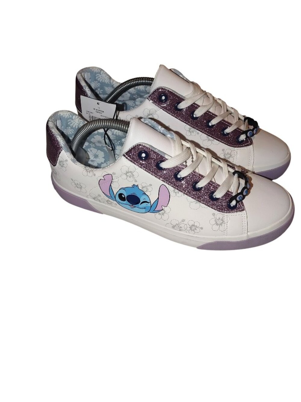Disney Stitch Womens Sneakers Purple & White Floral Lace-Up Shoes Size 11